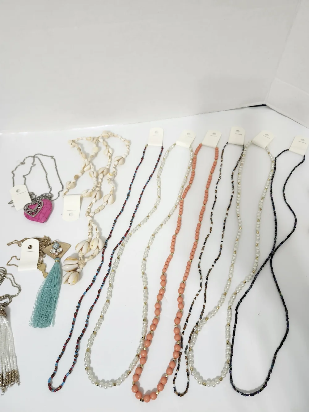 Assorted Mix Long Necklaces 12 Pieces Beaded Shell Chain Tassel Vintage To Now